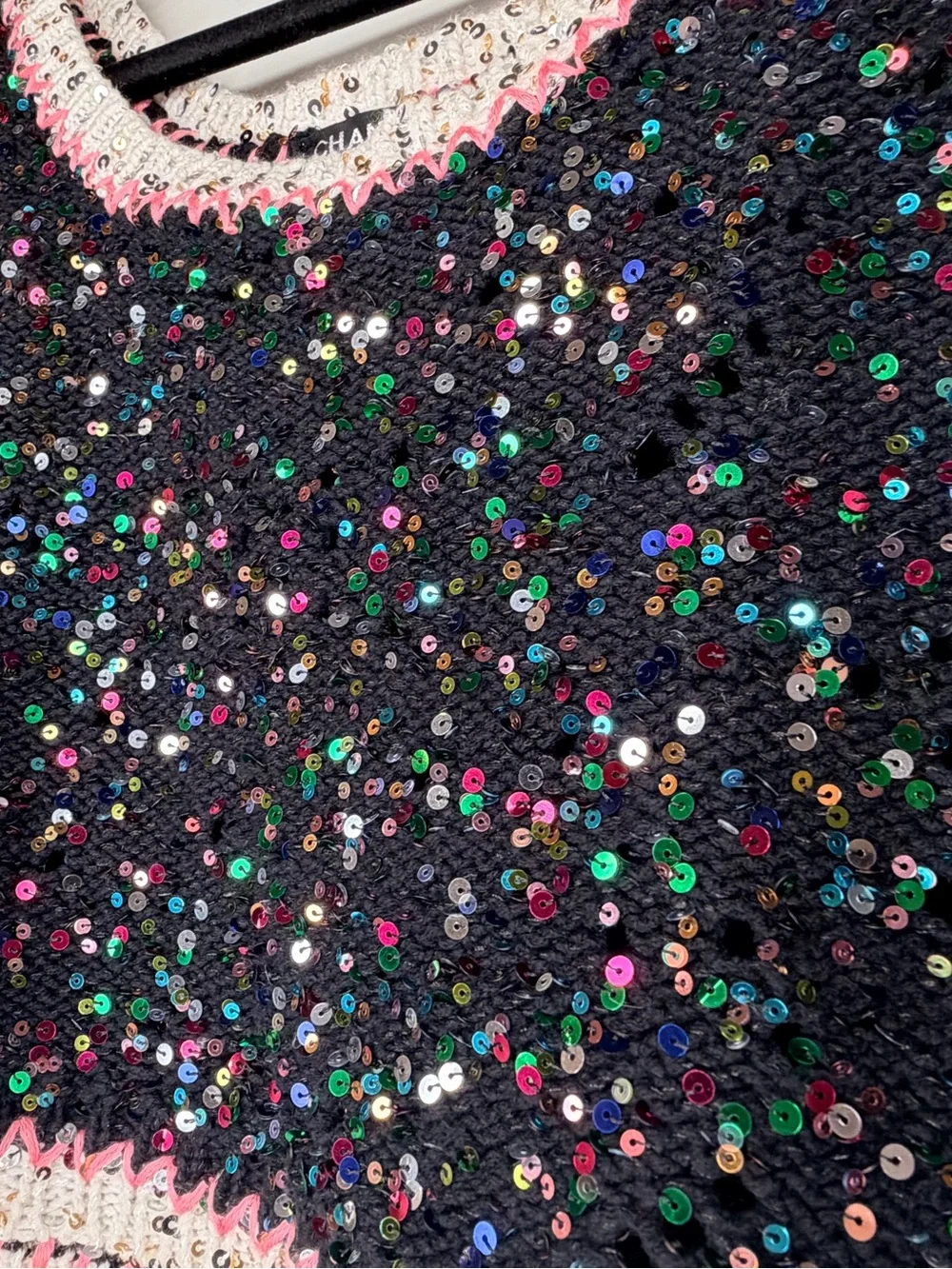 Chanel Sequin Knit Tank Top Black Multicolor CC Size 40 XS S